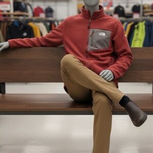 The North face Men's Red full zip with zipper pockets jacket Size L fleece